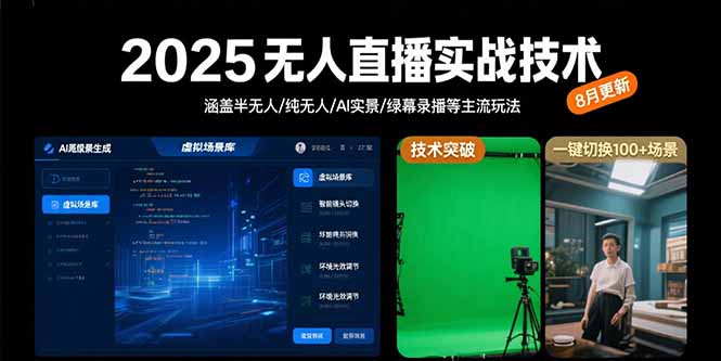 2025无人直播实战技术-8月,涵盖半无人/纯无人/AI实景/绿幕录播等主流玩法-项目吧