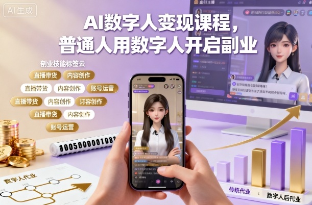 AI数字人变现课程,普通人用数字人开启副业-项目吧
