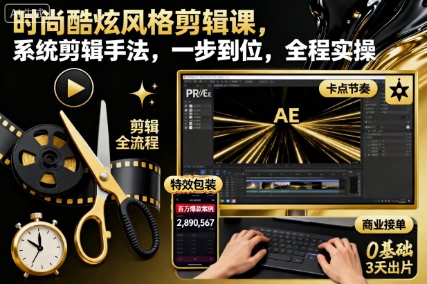 时尚酷炫风格剪辑课,系统剪辑手法,一步到位,全程实操-项目吧
