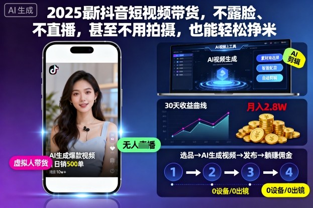 2025最新抖音短视频带货,不露脸、不直播,甚至不用拍摄,也能轻松挣米-项目吧