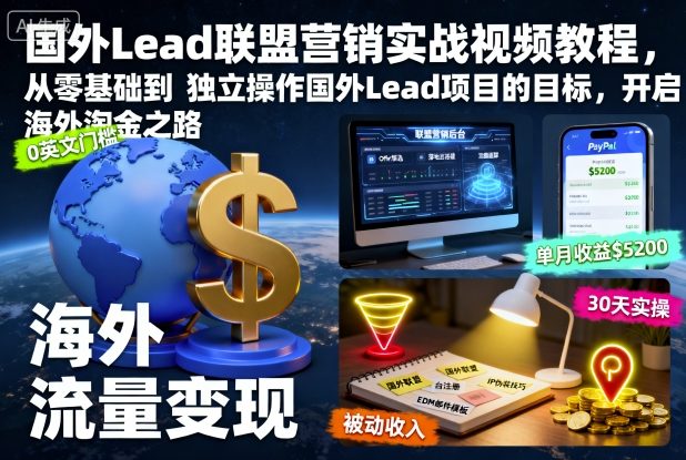 国外Lead联盟营销实战视频教程,从零基础到独立操作国外Lead项目的目标,开启海外淘金之路-项目吧