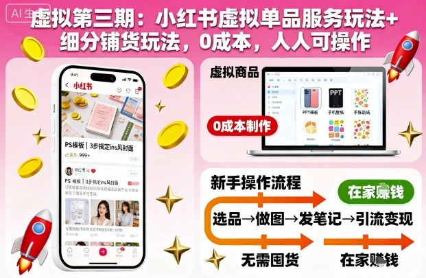 虚拟第三期:小红书虚拟单品服务玩法+细分铺货玩法,0成本,人人可操作-项目吧