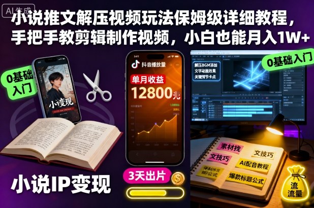 小说推文解压视频玩法保姆级详细教程,手把手教剪辑制作视频,小白也能月入1W+-项目吧