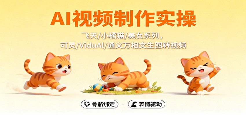 AI视频制作实操,飞天/小橘猫/美女系列,可灵/ViduAl/通义万相文生图转视频-项目吧