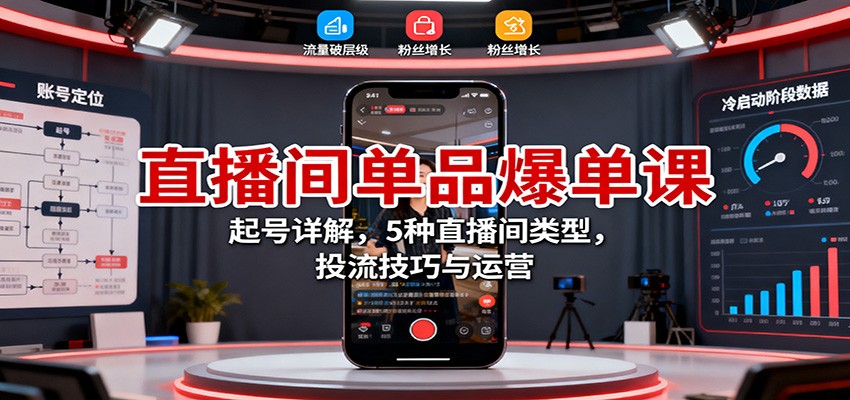 直播间单品爆单课:起号详解,5种直播间类型,投流技巧与运营-项目吧