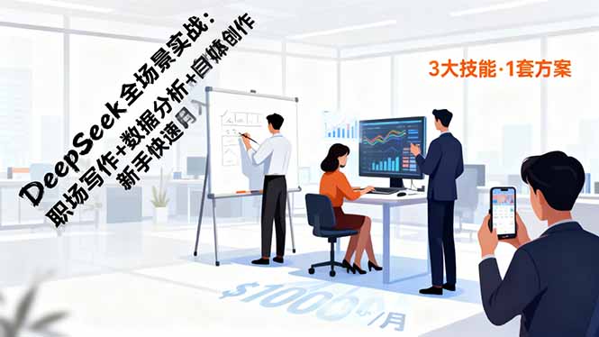DeepSeek全场景实战:职场写作+数据分析+自媒体创作,新手快速月入过万-项目吧