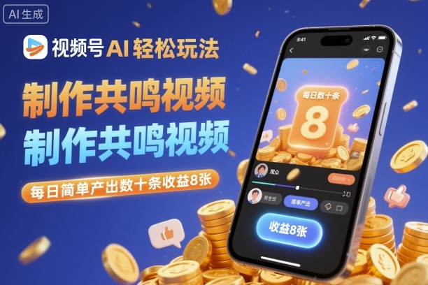 视频号AI轻松玩法，制作共鸣视频，每日简单产出数十条收益8张-项目吧