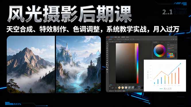 风光摄影后期课,一键换天空合成、特效制作、色调调整,月入过万-项目吧