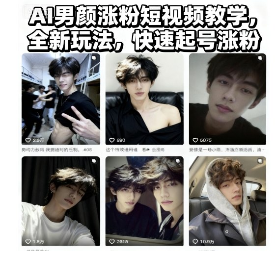 AI男颜涨粉短视频教学,全新玩法,快速起号涨粉-项目吧