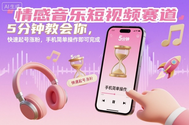 情感音乐短视频赛道,5分钟教会你,快速起号涨粉,手机简单操作即可完成-项目吧
