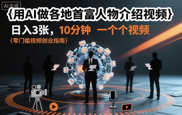 用AI做各地首富人物介绍视频,日入3张,10分钟一个视频-项目吧