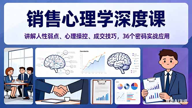 销售心理学深度课,讲解人性弱点、心理操控、成交技巧,36个密码实战应用-项目吧