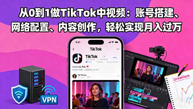 从0到1做TikTok中视频:账号搭建、网络配置、内容创作,轻松实现月入过万-项目吧