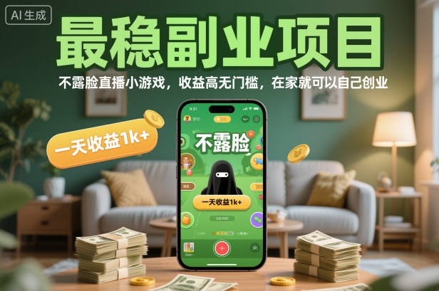 最稳副业项目,不露脸直播小游戏,收益高无门槛,一天收益1k+,在家就可以自己创业【揭秘】-项目吧