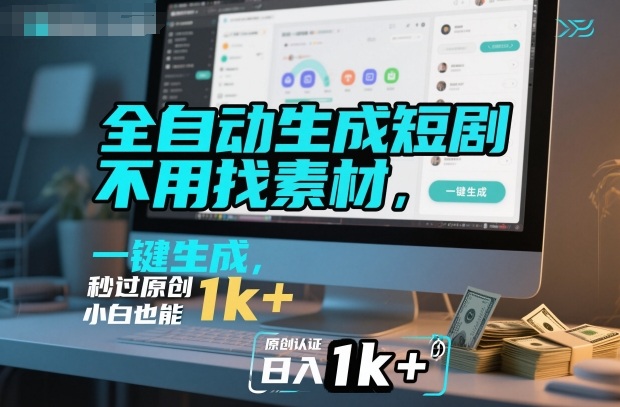 全自动生成短剧,不用找素材,不用剪辑,一键生成,秒过原创,小白也能轻松日入1k+【揭秘】-项目吧