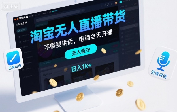 淘宝无人直播带货,不需要出镜,不需要讲话,电脑全天开播,轻松上手,日入1k+【揭秘】-项目吧