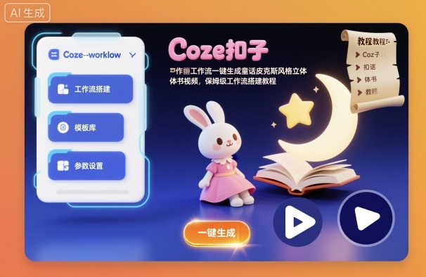 Coze扣子工作流一键生成童话皮克斯风格立体书视频,保姆级工作流搭建教程-项目吧