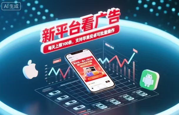 新台看广告，养好机一条5毛到5块，单机日入30到100，支持苹果安卓，可批量操作。-项目吧