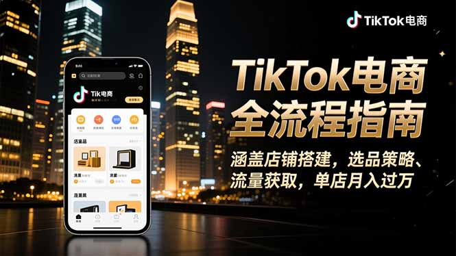 TikTok电商全流程指南,涵盖店铺搭建、选品策略、流量获取,单店月入过万-项目吧