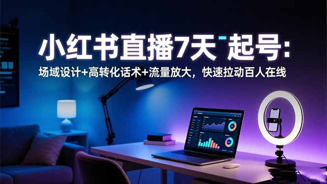 小红书直播7天起号：场域设计+高转化话术+流量放大，快速拉动百人在线-项目吧