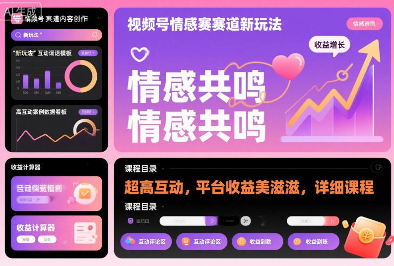 视频号情感赛道新玩法,超高互动,平台收益美滋滋,详细课程-项目吧