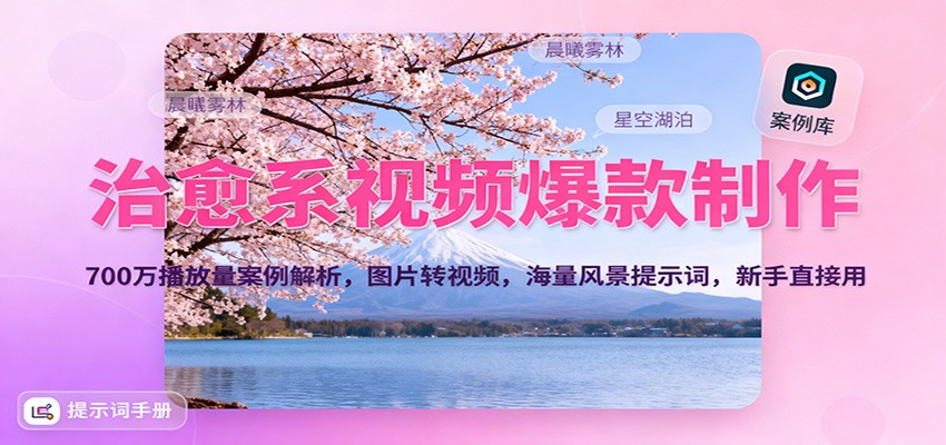 治愈系视频爆款制作，700万播放量案例解析，图片转视频，海量风景提示词，新手直接用-项目吧