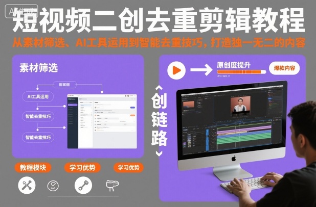 短视频二创去重剪辑教程，从素材筛选、AI工具运用到智能去重技巧，打造独一无二的内容-项目吧