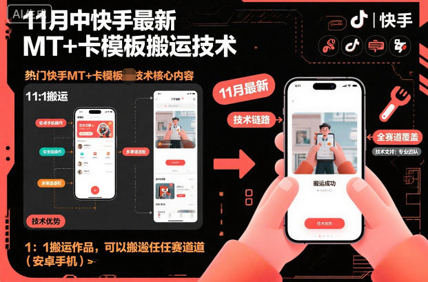 11月中快手最新MT+卡模板搬运技术，1：1搬运作品，可以搬运任何赛道(安卓手机)-项目吧