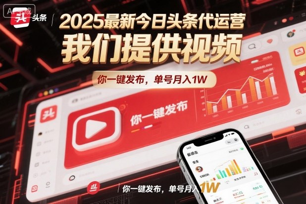 2025最新今日头条代运营，我们提供视频，你一键发布，单号月入1W【揭秘】-项目吧