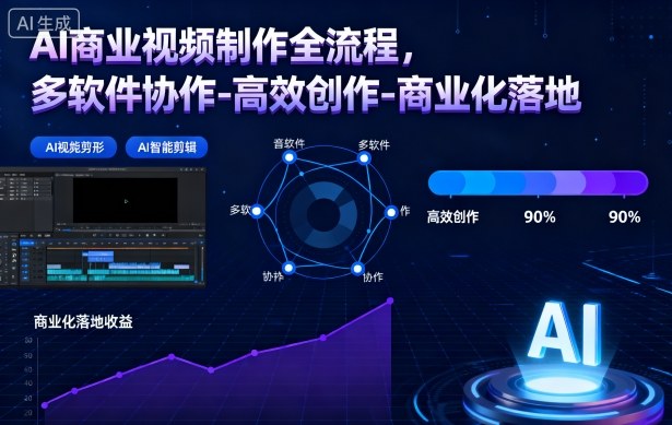 AI商业视频制作全流程，多软件协作-高效创作-商业化落地-项目吧