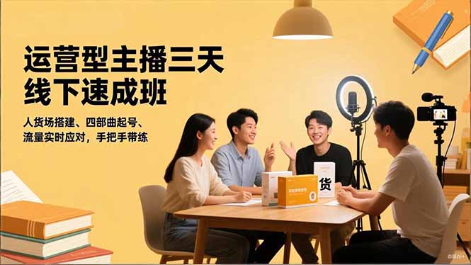 运营型主播三天线下班，人货场搭建,四部曲起号,流量实时应对，手把手带练-项目吧